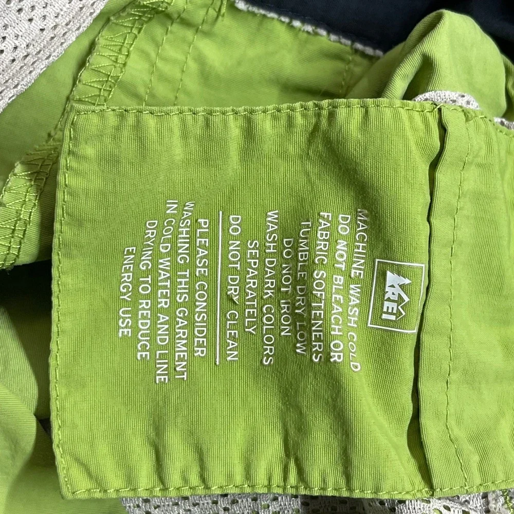 Vtg‎ REI Co-op Mens Hiking Shorts Lime Green Nylon Cargo Pockets Drawstring  S